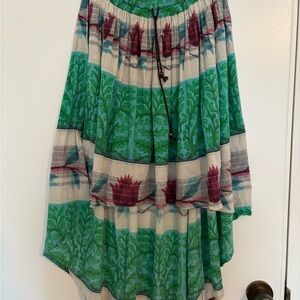 Free People Boho Floral Border Print Midi Skirt Elastic Waist Size S